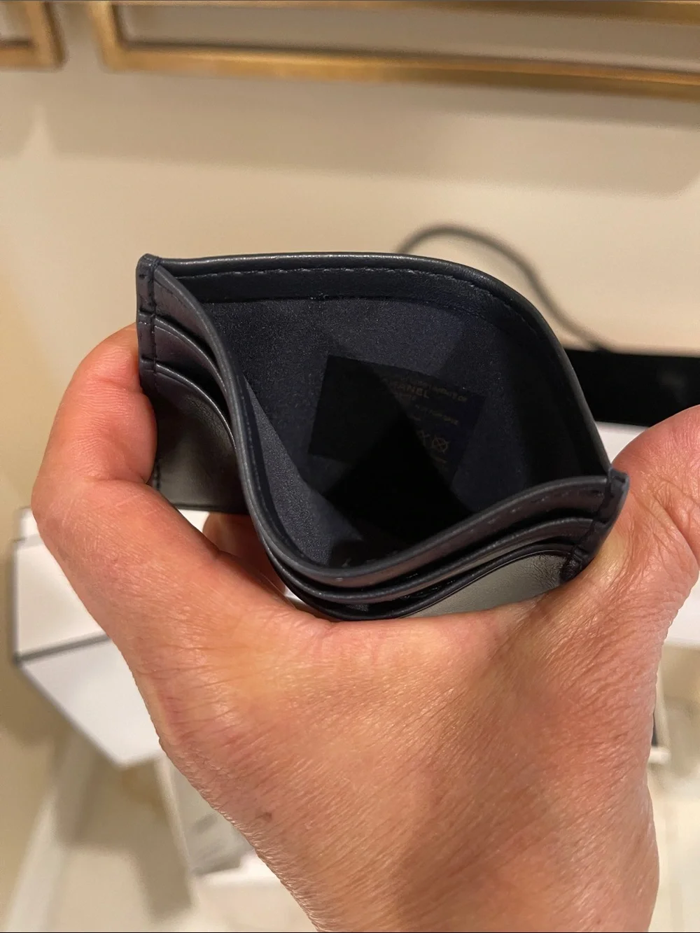 CHANEL Men’s Black Wallet & White Gift Presentation Set with Navy Accents
